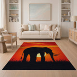Washable African Elephant Sunset Low Pile Area Rug
