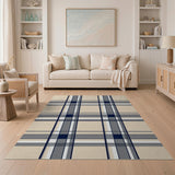 Classic Navy Plaid Beige Area Rug