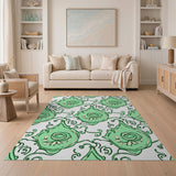 Green Swirling Floral Teardrop Area Rug
