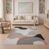 Abstract Organic Shapes Area Rug - Grey Black Coral