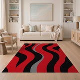 Red Bold Red Wavy Abstract Area Rug