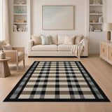 Woven Black Tan Plaid Area Rug