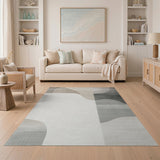Modern Curved Abstract Beige Grey Area Rug