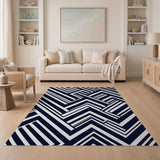 Bold Black White Geometric Interlock Area Rug