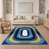 Blue and Teal Blue and Gold Geometric Area Rug
