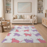 Playful Pink Purple Cartoon Cat Area Rug