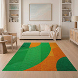 Vibrant Green Orange Geometric Abstract Rug