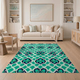 Blue and Teal Teal Geometric Trellis Area Rug