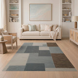 Modern Grey Geometric Block Area Rug