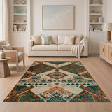 Teal Rust Geometric Southwestern Area Rug