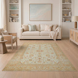Ornate Ivory Persian Area Rug with Terracotta Florals