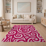 Pink Swirling Tribal Area Rug