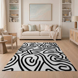 Abstract Wavy Black Line Area Rug