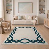 Teal Braided Interlock Border Area Rug
