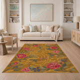 Golden Yellow Peony Floral Vintage Area Rug
