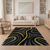 Black Gold Wave Abstract Area Rug