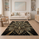 ODIKA Washable Gold Geometric Art Deco Area Rug - Low Pile Non-Slip