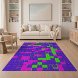 Vibrant Geometric Puzzle Grid Area Rug