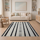 Bold Black White Vertical Stripe Woven Rug
