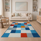 Modern Geometric Block Area Rug in Blue Orange Red