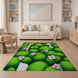 Verdant Green Orbs with Pink Blossoms Area Rug