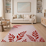 Blush Pink Red Leaf Silhouette Area Rug