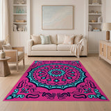Traditional Persian Vibrant Pink Teal Mandala Area Rug