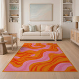 Multi-color and Patterns Vibrant Orange Pink Swirl Abstract Area Rug