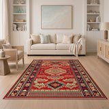 Red Vibrant Red Persian Geometric Area Rug