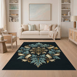 Ornate Teal Leaf Medallion Area Rug
