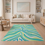 Abstract Area Blue and Teal Wavy Abstract Area Rug