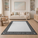 Greek Key Border Black White Area Rug