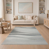 Grey Abstract Wave Layered Area Rug