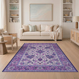 Purple Purple Floral Traditional Persian Area Rug
