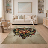 Heart-Shaped Peony Floral Vintage Area Rug