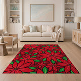 Red Vibrant Poinsettia Floral Area Rug