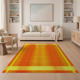 Vibrant Orange Yellow Grid Stripe Area Rug