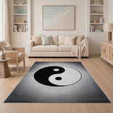Geometric Modern Yin Yang Black White Geometric Area Rug