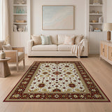 Traditional Persian Floral Area Rug Cream Red Border