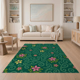 Emerald Green Floral Swirl Area Rug