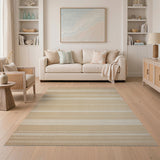 Beige Striped Woven Area Rug with Fringe