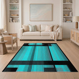 Teal Geometric Grid Area Rug