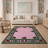Pink Poinsettia Holly Border Area Rug