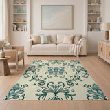 Blue and Teal Teal Floral Damask Vintage Area Rug