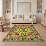 Yellow Vibrant Yellow Persian Floral Medallion Rug
