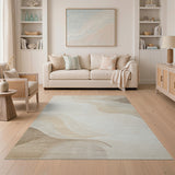 Beige and Neutral Cream Beige Abstract Wave Area Rug