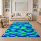 Cascading Blue Teal Waves Area Rug