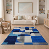 Blue and Teal Geometric Modern Blue Geometric Abstract Area Rug