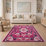 Vibrant Pink Peony Floral Area Rug