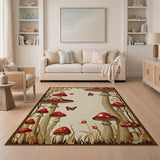 Boho Chic Whimsical Red Mushroom Forest Area Rug